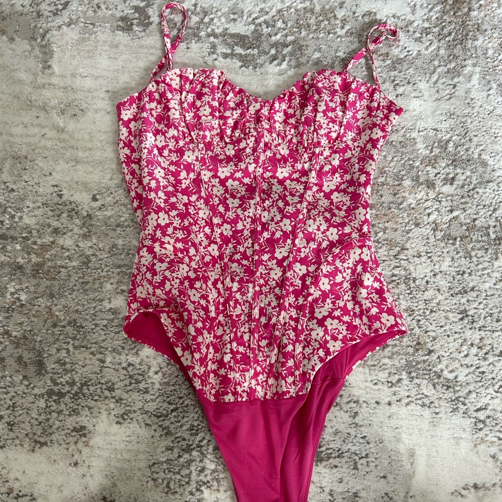 Zara Pink Floral One-Piece Swimsuit/BodySuit